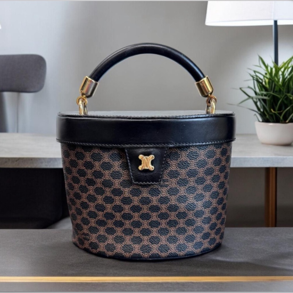 Celine Macadam Blazon 2way Pattern Vanity Bag Triomphe leather Gold BlackVintage